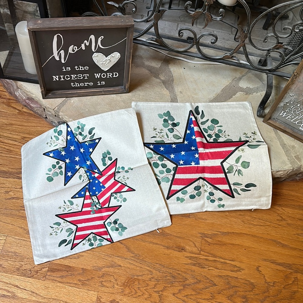NWT Set of 2 Pillow Covers Americana Summer Farmhouse Theme